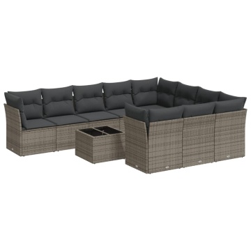 Set canapele de grădină cu perne, 11 piese, gri, poliratan - Img 2
