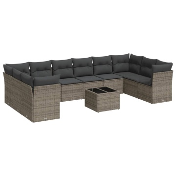 Set canapele de grădină cu perne, 11 piese, gri, poliratan - Img 2