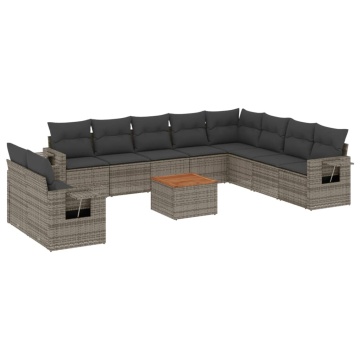 Set canapele de grădină cu perne, 11 piese, gri, poliratan - Img 2