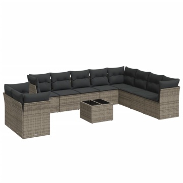 Set canapele de grădină cu perne, 11 piese, gri, poliratan - Img 2