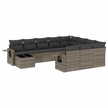 Set canapele de grădină cu perne, 11 piese, gri, poliratan - Img 2