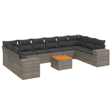 Set canapele de grădină cu perne, 11 piese, gri, poliratan - Img 2
