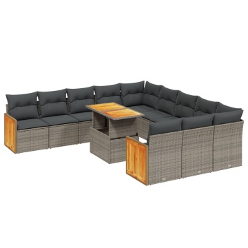Set canapele de grădină cu perne, 11 piese, gri, poliratan - Img 2