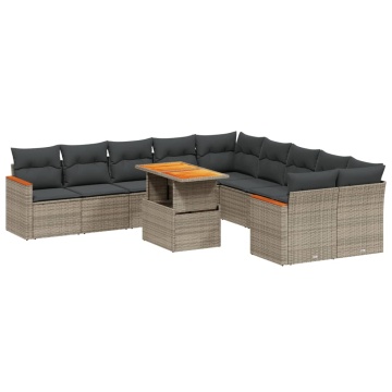 Set canapele de grădină cu perne, 11 piese, gri, poliratan - Img 2