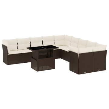 Set canapele de grădină cu perne, 11 piese, maro, poliratan - Img 2