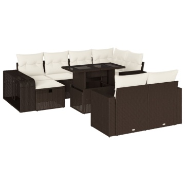 Set canapele de grădină cu perne, 11 piese, maro, poliratan - Img 2