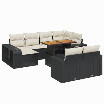 Set canapele de grădină cu perne, 11 piese, negru, poliratan - Img 2