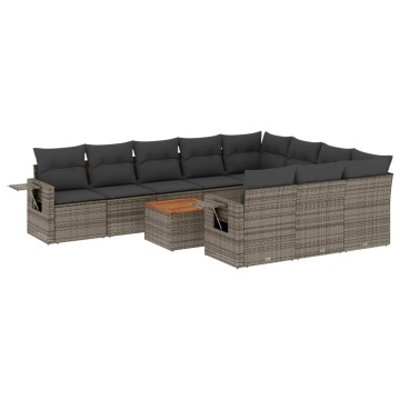 Set canapele de grădină cu perne, 11 piese, negru, poliratan - Img 2