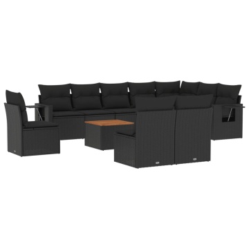 Set canapele de grădină cu perne, 11 piese, negru, poliratan - Img 2
