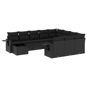 Set canapele de grădină cu perne, 11 piese, negru, poliratan - Img 2