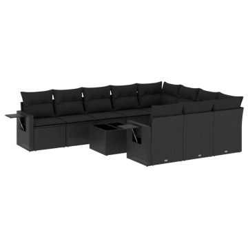 Set canapele de grădină cu perne, 11 piese, negru, poliratan - Img 2