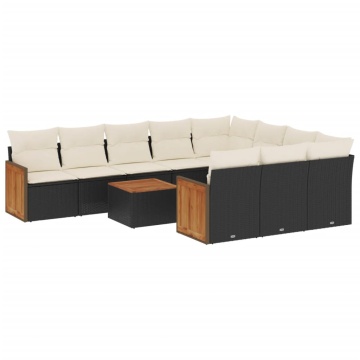Set canapele de grădină cu perne, 11 piese, negru, poliratan - Img 2