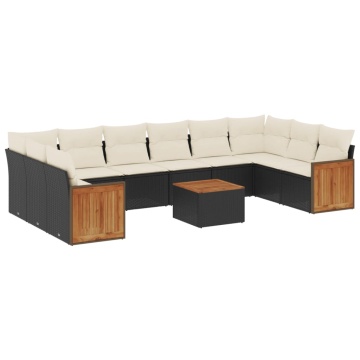 Set canapele de grădină cu perne, 11 piese, negru, poliratan - Img 2