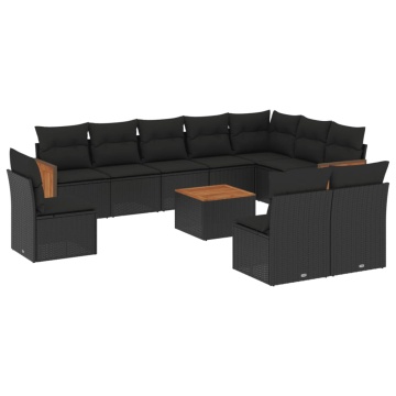 Set canapele de grădină cu perne, 11 piese, negru, poliratan - Img 2