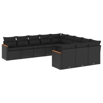 Set canapele de grădină cu perne, 11 piese, negru, poliratan - Img 2