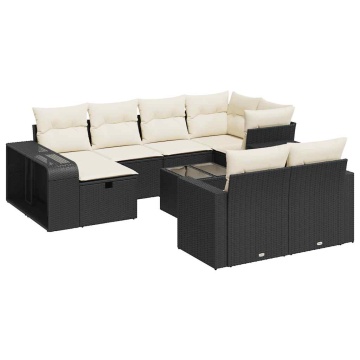 Set canapele de grădină cu perne, 11 piese, negru, poliratan - Img 2