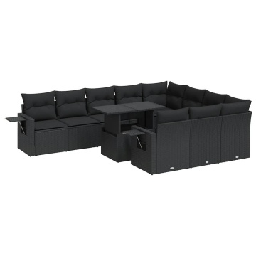 Set canapele de grădină cu perne, 11 piese, negru, poliratan - Img 2