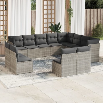 Set canapele de grădină cu perne, 12piese gri deschis poliratan - Img 1