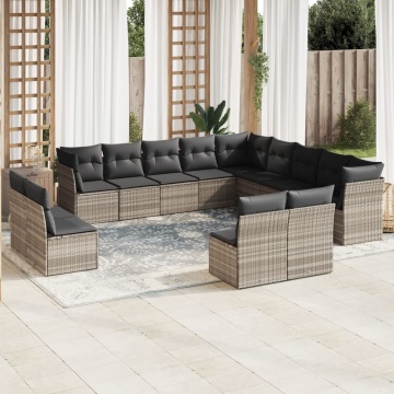 Set canapele de grădină cu perne, 12piese gri deschis poliratan - Img 1