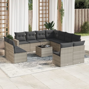 Set canapele de grădină cu perne, 12piese gri deschis poliratan - Img 1