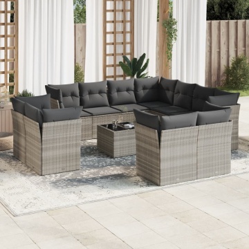 Set canapele de grădină cu perne, 12piese gri deschis poliratan - Img 1