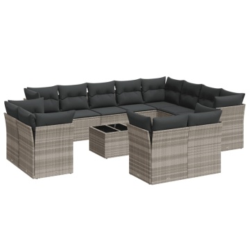 Set canapele de grădină cu perne, 13piese gri deschis poliratan - Img 2
