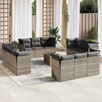 Set canapele de grădină cu perne, 13piese gri deschis poliratan - Img 1