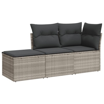 Set canapele de grădină cu perne, 3 piese gri deschis poliratan - Img 2
