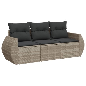 Set canapele de grădină cu perne, 3 piese gri deschis poliratan - Img 2