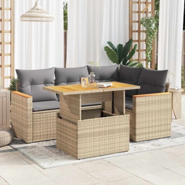 Set canapele de grădină cu perne 5 piese bej poliratan/acacia - Img 1