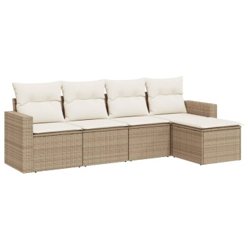 Set canapele de grădină cu perne, 5 piese, bej, poliratan - Img 2