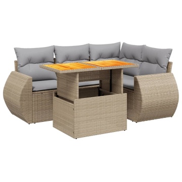 Set canapele de grădină cu perne, 5 piese, bej, poliratan - Img 2