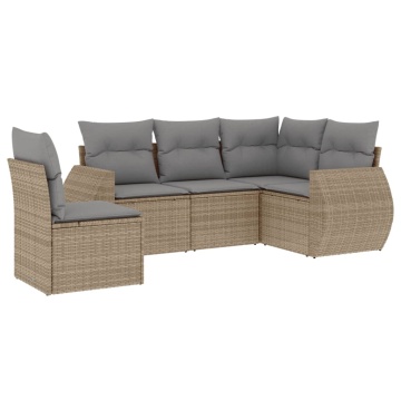 Set canapele de grădină cu perne, 5 piese, bej, poliratan - Img 2