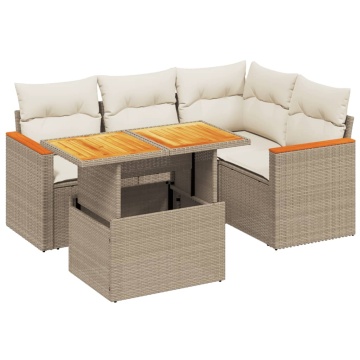 Set canapele de grădină cu perne, 5 piese, bej, poliratan - Img 2