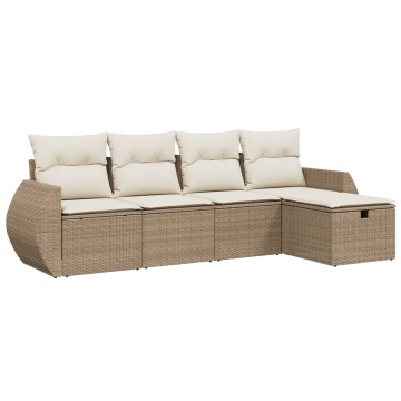 Set canapele de grădină cu perne, 5 piese, bej, poliratan - Img 2