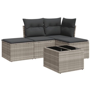 Set canapele de grădină cu perne, 5 piese gri deschis poliratan - Img 2