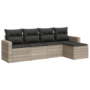 Set canapele de grădină cu perne, 5 piese gri deschis poliratan - Img 2