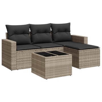 Set canapele de grădină cu perne, 5 piese gri deschis poliratan - Img 2