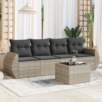 Set canapele de grădină cu perne, 5 piese gri deschis poliratan - Img 1