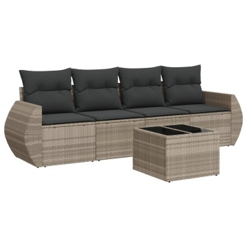 Set canapele de grădină cu perne, 5 piese gri deschis poliratan - Img 2