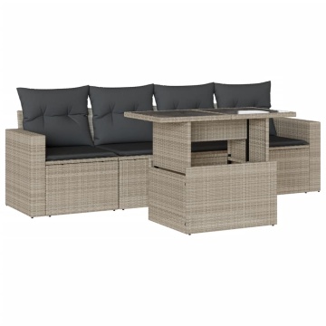 Set canapele de grădină cu perne, 5 piese gri deschis poliratan - Img 2