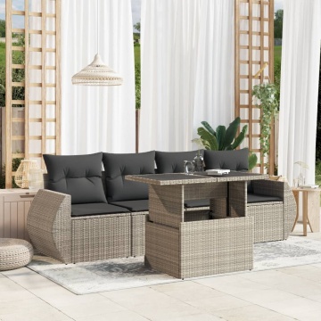 Set canapele de grădină cu perne, 5 piese gri deschis poliratan - Img 1