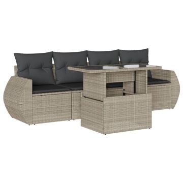 Set canapele de grădină cu perne, 5 piese gri deschis poliratan - Img 2