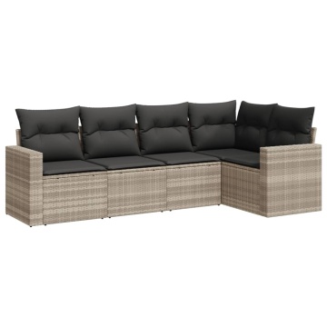 Set canapele de grădină cu perne, 5 piese gri deschis poliratan - Img 2