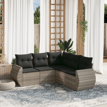 Set canapele de grădină cu perne, 5 piese gri deschis poliratan - Img 1
