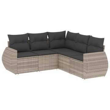 Set canapele de grădină cu perne, 5 piese gri deschis poliratan - Img 2