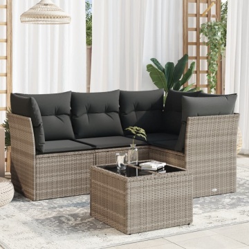 Set canapele de grădină cu perne, 5 piese gri deschis poliratan - Img 1
