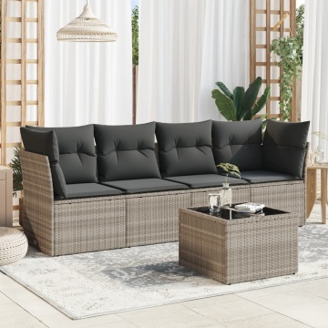 Set canapele de grădină cu perne, 5 piese gri deschis poliratan - Img 1