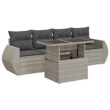 Set canapele de grădină cu perne, 5 piese gri deschis poliratan - Img 2