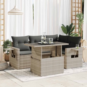 Set canapele de grădină cu perne, 5 piese gri deschis poliratan - Img 1